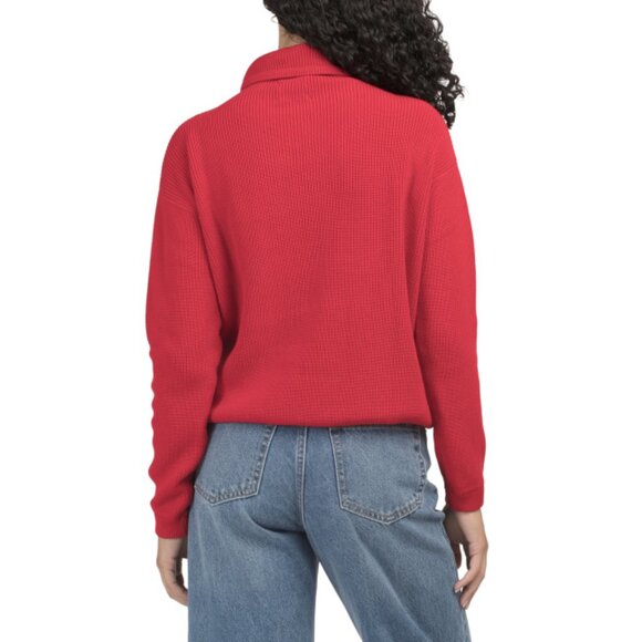 EDINBURGH KNITS Coral Pima Cotton Shaker Knit Funnel Neck Sweater - Picture 2 of 2